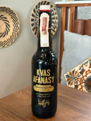 Traditional Slavic beverage made from rye bread(tastes like a dark beer)